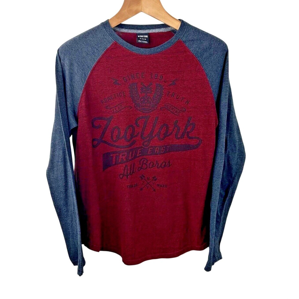 Zoo York Mens Medium Long Sleeve Raglan Graphic Tee Burgundy Grey Skater Shirt